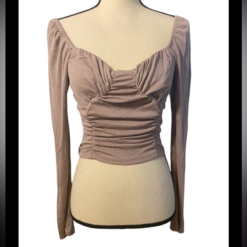B75 Womens Kurious Los Angeles Dusty Pink Sweetheart Ruched Crop Top Size Medium